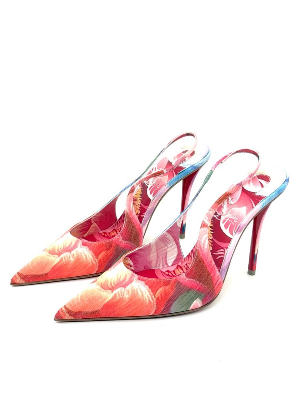 Christian Louboutin MISS Z SLING BACK 100 Silk Peonies Sandals Heels Shoe - Picture 7 of 16
